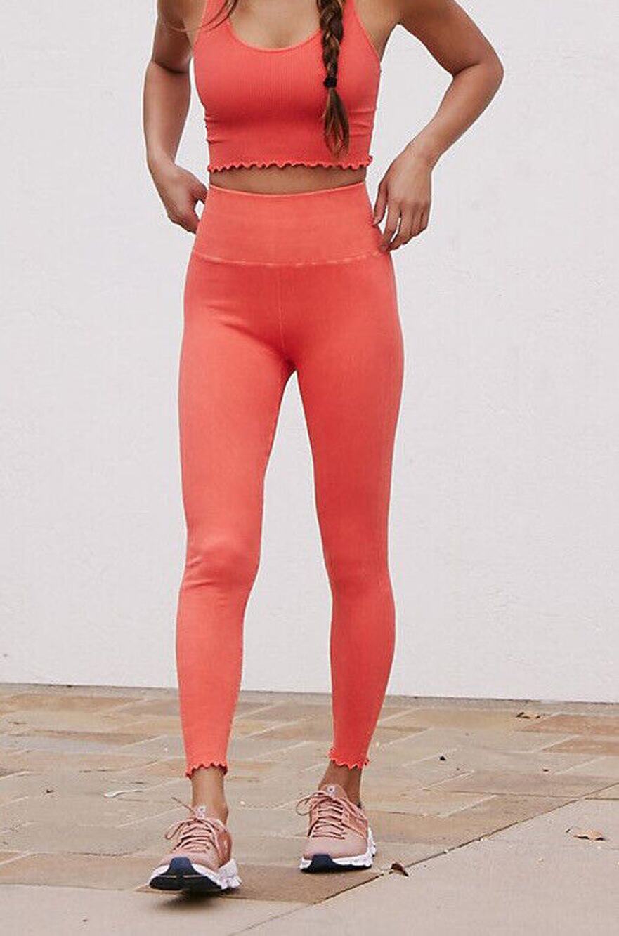 Daily Practice by Anthropologie M/L Dana Cropped Seamless Leggings Paprika Coral